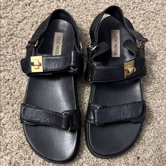 Steve Madden Black Sandals with Gold Accents - Picture 2 of 8